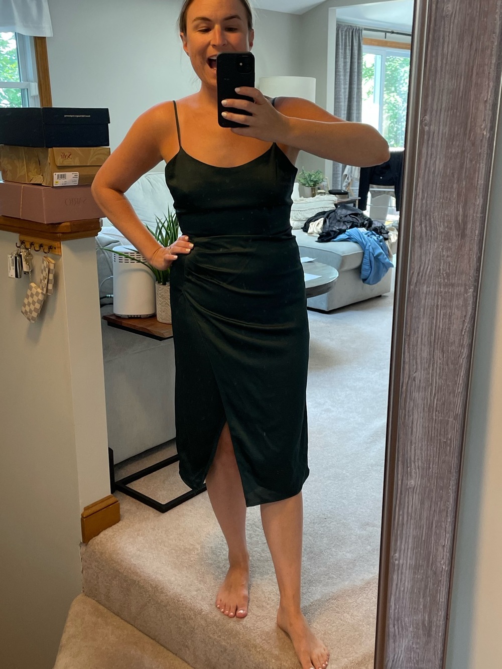 Abercrombie & Fitch Emerald Satin Cami Dress